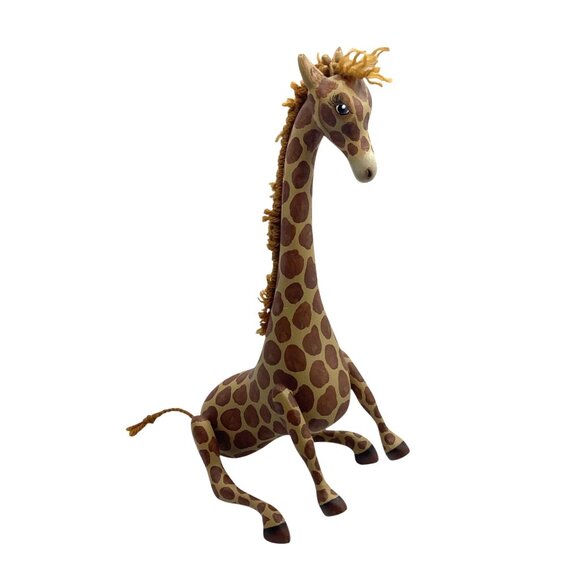 Handcrafted Wooden Giraffe Figurine Painted Spots & Yarn Mane Hand-painted 12" - Picture 6 of 6